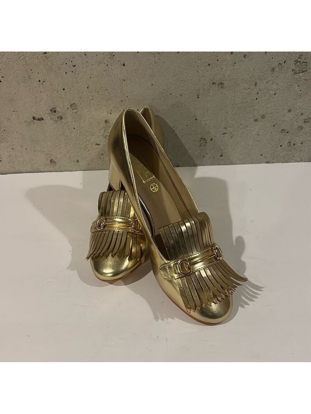 Truffle Collection Faux Leather Gold Fringed Loafers - Size 38 Euro